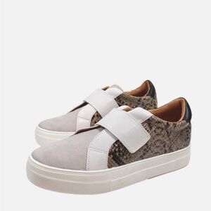 Dolce Vita Robbi Gray and Brown Snake Print Sneakers with Velcro Strap